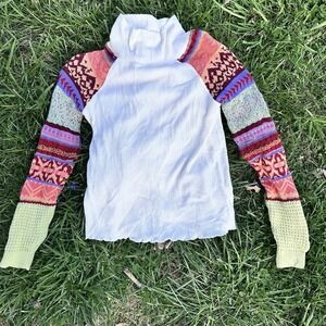 Free People Prism Fair Isle Sweater Womens S Ivory‎  Boho Lagenlook Long Sleeve